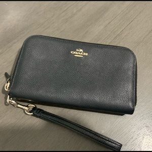 Black double zippered coach wallet